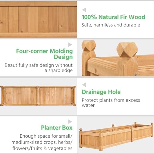 yaheetech 90.5" wooden raised garden bed rectangular planter, side view