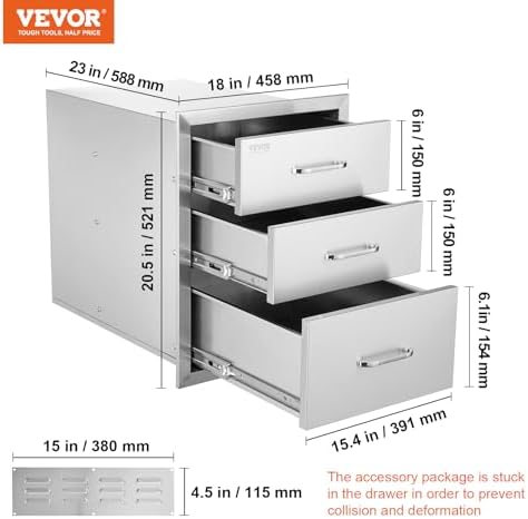 vevor outdoor kitchen drawers 18"w x 23"h x, close-up detail
