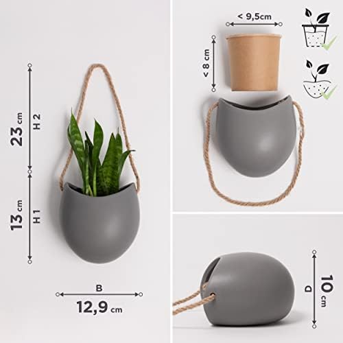kazai. wall planters -ellie- | hanging ceramic plant showing dimensions