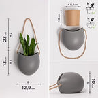 kazai. wall planters -ellie- | hanging ceramic plant showing dimensions