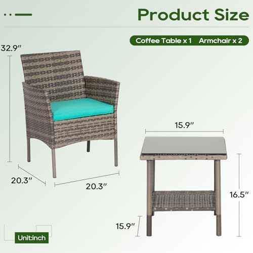 fdw 3-piece patio furniture set | gray &, front angle view