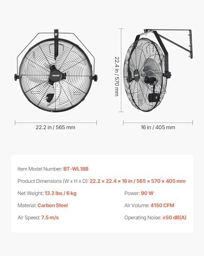 vevor wall mount fan, 18 in wall mounted on a desk or shelf