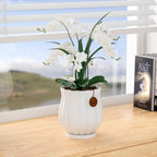 7.1" matte white ceramic plant pot with saucer, front angle view