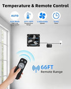 8'' upgraded shutter exhaust fan with thermostat & shown in use