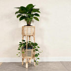 kouboo rattan indoor two-tier plant stand, natural planter on a desk or shelf