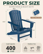 BRIOPAWS Oversized-Adirondack-Chairs Set of 2 | HDPE | All Weather | Blue | 400lbs Maximum Weight Limit, Plastic Fire Pit Chair, 22" Extra Wide Seat, Heavy Duty for Decks, Outdoor, Poolside