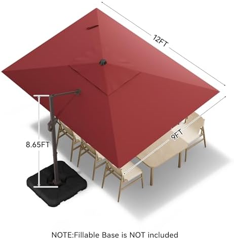 9x12 ft cantilever patio umbrella, large rectangular offset, close-up detail