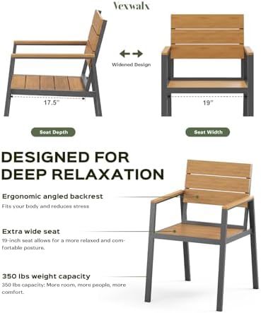 vexwalx outdoor dining set, aluminum dining table set showing dimensions