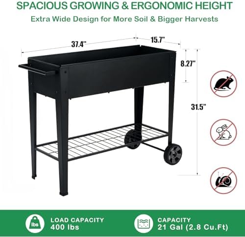 31.5" tall elevated mobile raised garden bed with, close-up detail