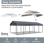 green party 12x25 ft metal carport heavy duty, close-up detail