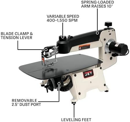 jet 18-inch variable-speed scroll saw, 120v 1ph (jwss-18b), front angle view