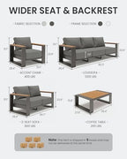 oversized aluminum patio furniture set, 5 pieces luxury, front angle view
