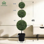vivatrees 4ft uv-resistant artificial triple ball boxwood topiary, close-up detail