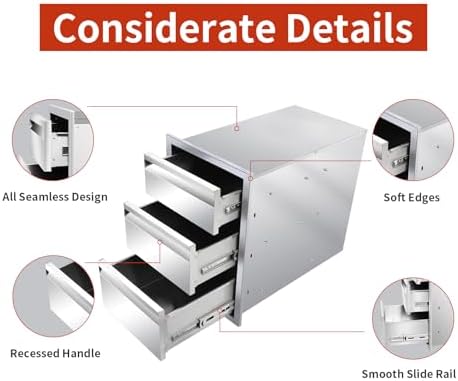 outdoor kitchen drawers 14" w x 21" h showing dimensions