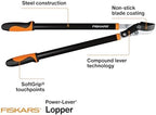 fiskars 28" power-lever garden bypass loppers, 1.75" cut, close-up detail