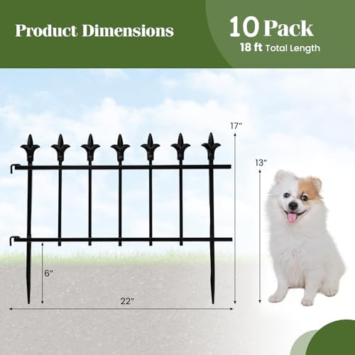 giantex 10 panels decorative metal garden fence, 18, front angle view