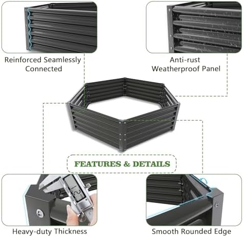anleolife 6-bed 70x60x18in hexagon raised garden beds, quartz, package contents