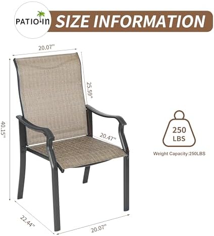 2 PCS Patio Dining Chairs, Iron Frame All Weather Resistant Textilene Chairs, Outdoor Chairs with Backrest and Armrest, Dark Brown