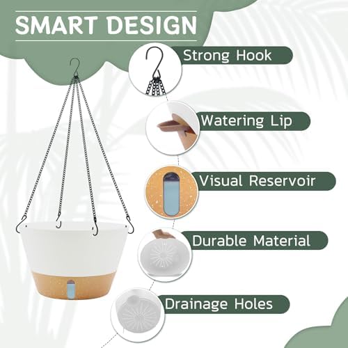 zmtech large 12inch self watering hanging planter, water, side view