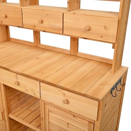 lumisol garden potting bench table with hutch, solid, package contents
