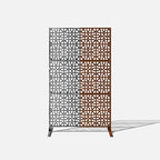 veradek corten steel privacy screen set with stand shown in use