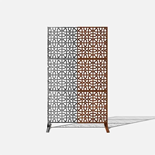 veradek corten steel privacy screen set with stand shown in use