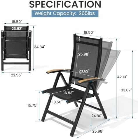 crestlive products folding patio chairs set of 2, close-up detail
