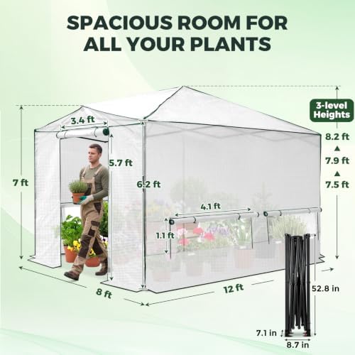 eagle peak 12x8 portable walk-in greenhouse, pop-up indoor, close-up detail