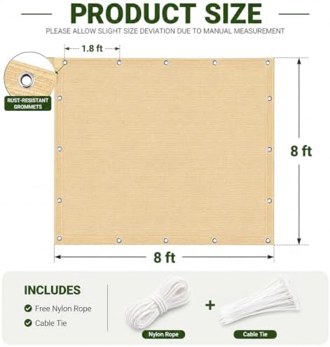 90% outdoor sun shade cloth, 8' x 8', front angle view