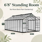 10x18 ft aluminum greenhouse, durable walk-in polycarbonate greenhouse, close-up detail