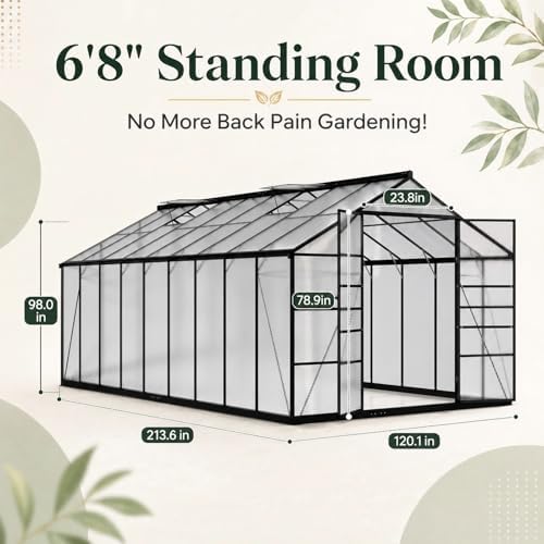 10x18 ft aluminum greenhouse, durable walk-in polycarbonate greenhouse, close-up detail