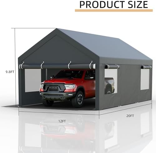 jy qaqa carport, 12x20 ft heavy duty carport shown in use
