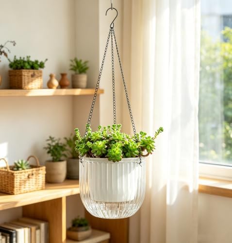 melphoe self watering hanging planters indoor flower pots, close-up detail