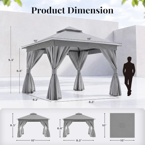 lausaint home 10x10 gazebo canopy with netting, curtains, view 9