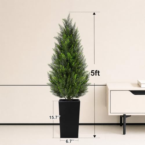 vivatrees 5ft artificial cedar topiary trees 2 pack, front angle view