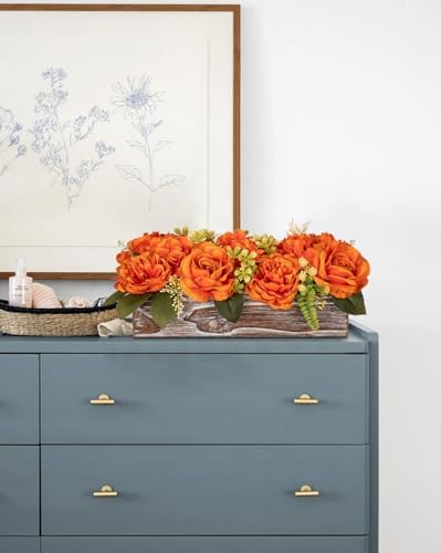 dilatata flower arrangement with wooden vase 14" artificial on a desk or shelf