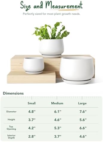 le tauci ceramic plant pots, 4.1+5.1+6.5 inch, set, close-up detail