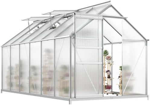 yitahome 12x6ft polycarbonate greenhouse large heavy duty green, front angle view