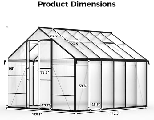 10x12 ft greenhouse for outdoors, polycarbonate greenhouse with shown in use