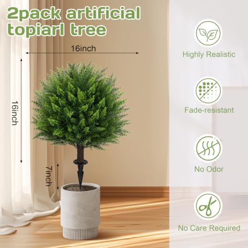 set of 2 artificial cedar topiary ball tree,23" shown in use