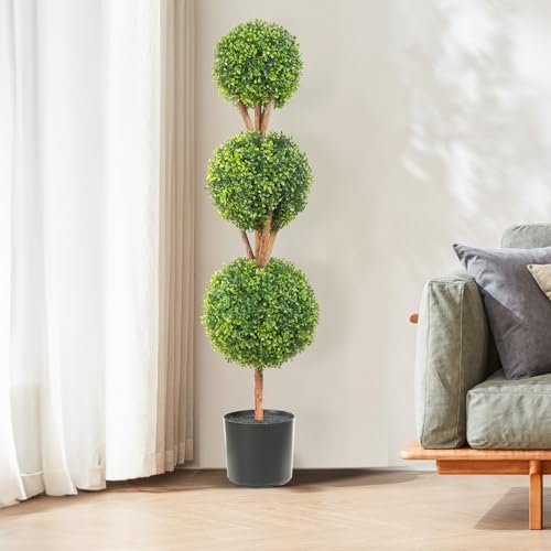 vevor artificial boxwood topiary tree, 48 inch tall, front angle view