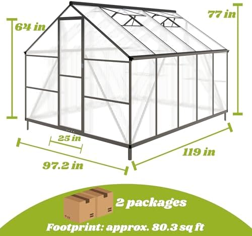 10 ft outdoor polycarbonate greenhouse, charcoal black shown in use