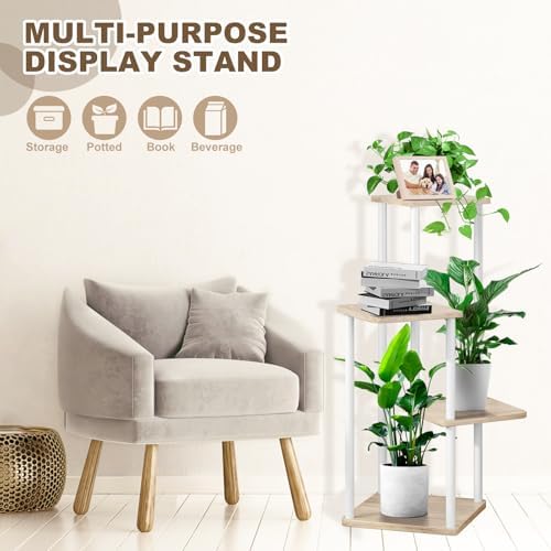 4 tier plant stand indoor, thickened metal wood, close-up detail
