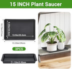 GREANER 3 Packs Plant Saucers Rectangular, 15x11x1.2 Inch Heavy Plastic Plant Saucer Drip Tray, Flower Pot Tray for Indoors Outdoor Plant Pots, Thick Drip Tray for Garden Potted Water Drips and Soil