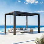 aoxun motorized louvered pergola 9'x12' with led lights shown in use