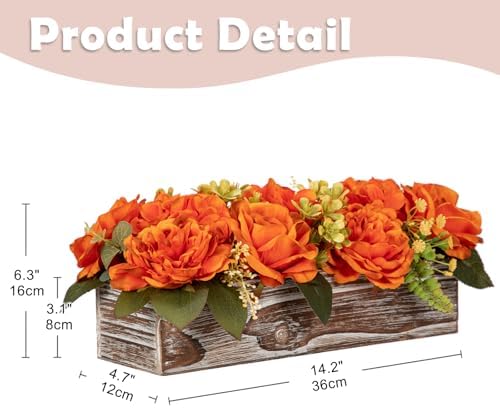 dilatata flower arrangement with wooden vase 14" artificial shown in use