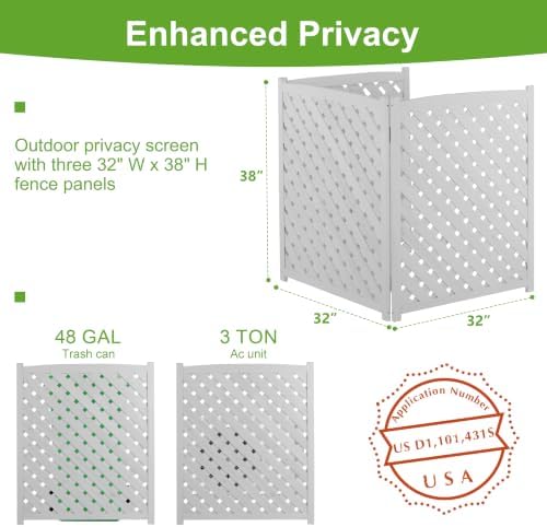 3-panel outdoor air conditioner fence screen, outside wood showing dimensions