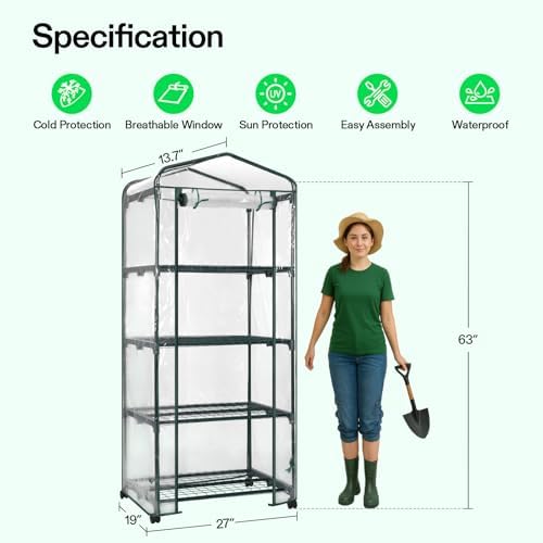 vivosun mini 4-tier greenhouse with wheels, 27 x shown in use