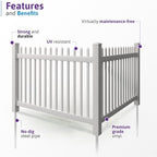 wambam nantucket picket fence, white vinyl no dig, close-up detail