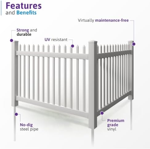 wambam nantucket picket fence, white vinyl no dig, close-up detail
